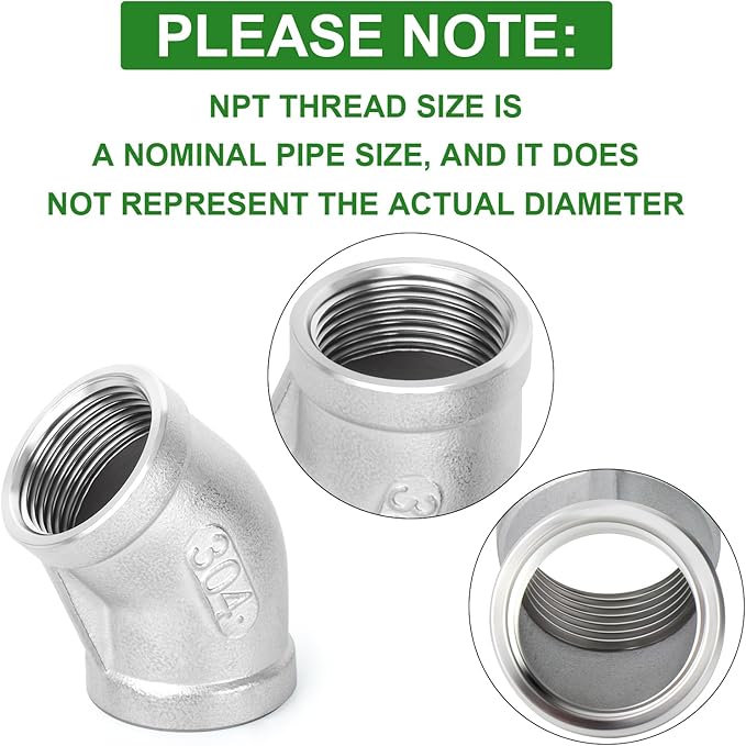 TAISHER 1PCS 304 Stainless Steel 45 Degree elbow,4" NPT Female x 4" NPT Female 304 Stainless Pipe Fitting