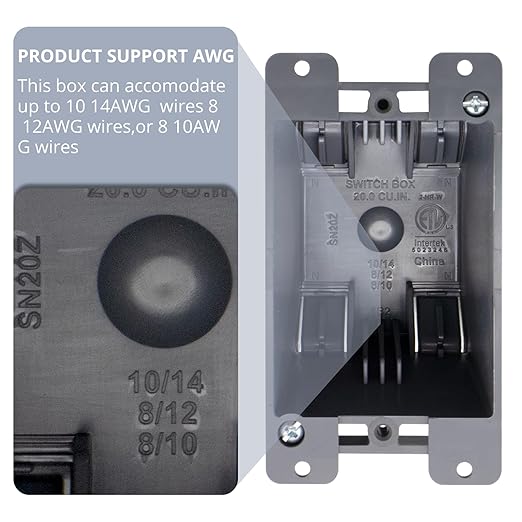 Old Work PVC Cut in Electrical Box, Durable Grey 1 Gang Outlet Box for Home Upgrades, ETL Certified 20 Cubic inches Switch & Outlet Boxes, 3 Packs