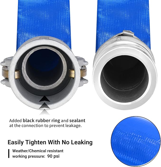 2 inch x 100ft PVC Lay Flat Discharge Hose With Aluminum Camlock C & E Fittings, Cam Lock Fitting, Heavy Duty Reinforced Pump Backwash Hose Assembly