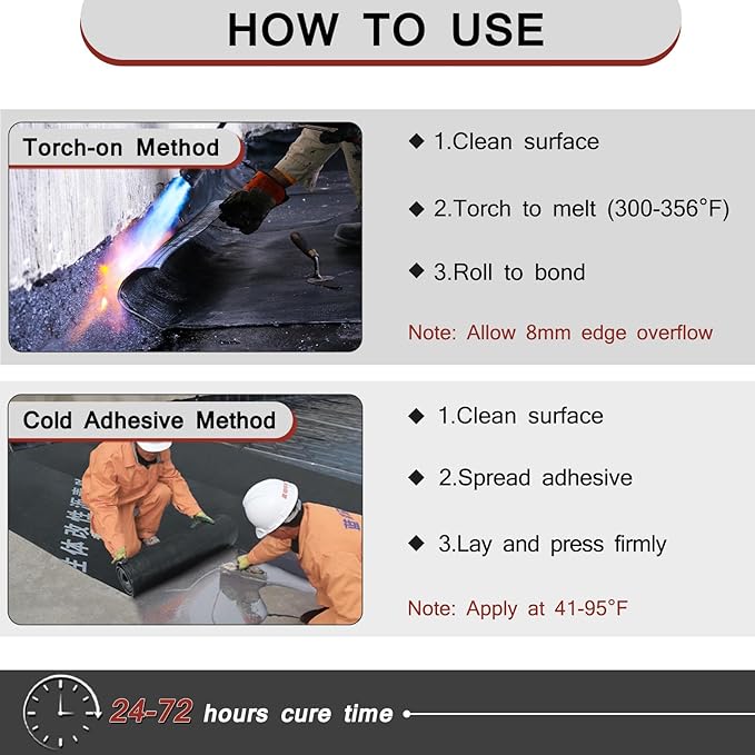 BXI SBS Modified Bitumen Waterproofing Membrane Roll, 13 Inch x 8.2 Feet Thick Flexible Torch-on Asphalt Roofing Material, Self-Healing Flashing Sealant Outdoor Roof Foundation Ice and Water Shield