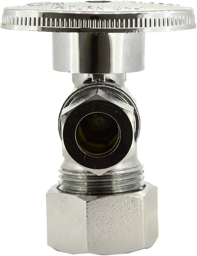 Angle Stop Valve 5/8" OD (1/2" Nominal) Compression x 3/8" OD Compression- Chrome Plated Brass ¼ Turn Angle Valve For Water Pipes, Toilets, Sinks- Lead-FreeWater Shut Off Valve, 2 Pack