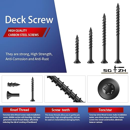 #10 x 3 Inch Deck Screws (59Pcs) 1lb. Carbon Steel, Black, Flat Head, Rust Resistant epoxy Coated, with T25 Star Bit
