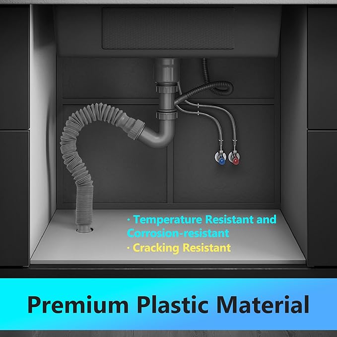 Sink Drain Pipe Kit, 2 Pack Flexible Drain Pipe P Trap, 12.79"-35.03" Flexible P Trap, Under Sink Plumbing for Bathroom & Kitchen, 1-1/4" Adapter Included