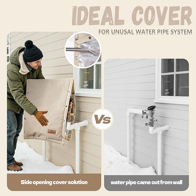 Backflow Preventer Insulation Cover - 3 Way Opening Pipe Insulation Cover for Irrigation Valve, Sprinkler Cover for Outside - Winter Freeze Protection Backflow Cover - 30" W x 24" H, Beige