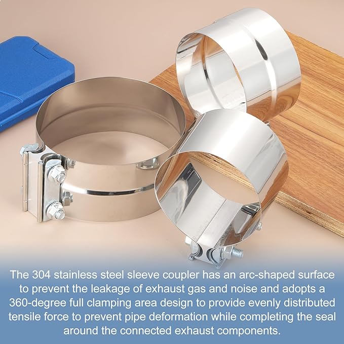 uxcell 6 Inch Exhaust Clamp, 304 Stainless Steel Sleeve Coupler Pipe Repair Clamp, Silver