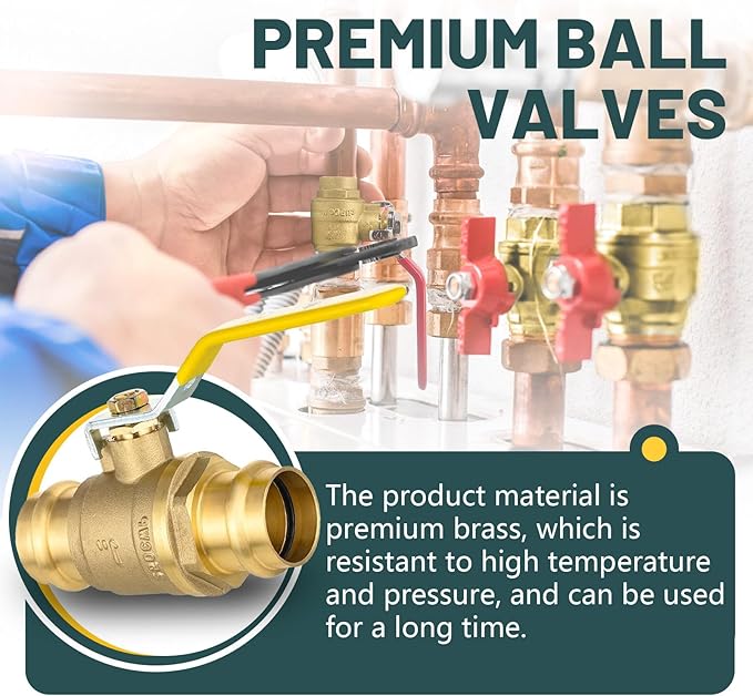 1" Press Ball Valve, 5 Pack Shut Off Valves with EPDM O-ring, Quarter Turn Brass Full Port Shut Off Ball Valve for Hot and Cold Water, NSF/ANSI 61 Certified