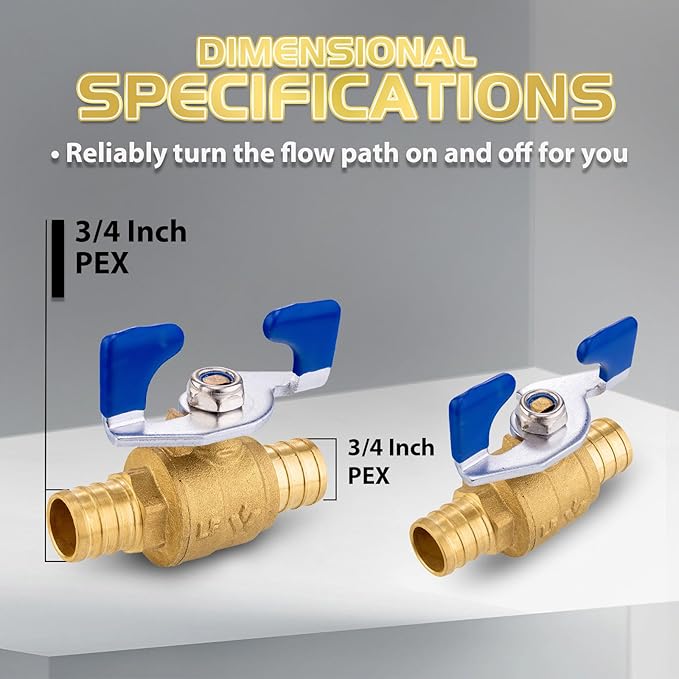 40PCS Foskan 3/4" PEX Crimp Ball Valve, Brass Full Port Shut-off Valve with Blue Butterfly Handle for Portable Water Poject