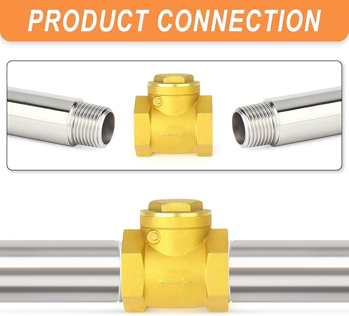 GASHER Brass Swing Check Valve 1/2" Female Thread, Backflow Prevention, One Way Check Valves for Sump Pump and Air Compressor (2Pack)