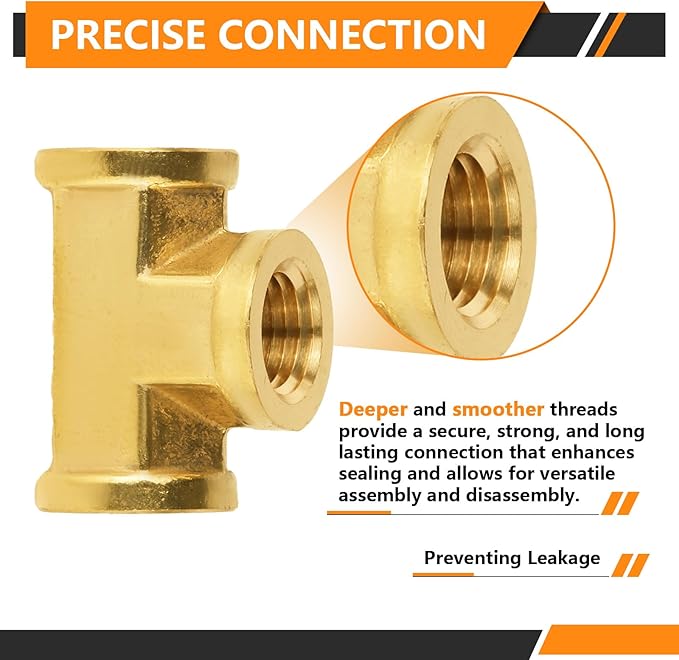 20-PCs HeSun Brass Pipe Fitting, 1/4" x 1/4" x 1/4" NPT Female Thread Tee