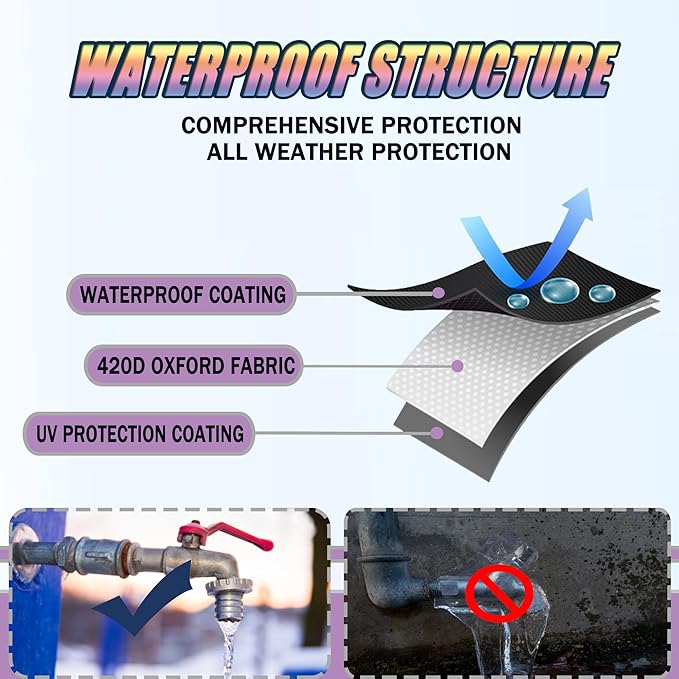 Outdoor Faucet Covers for Winter, 8.2" W x 20" H Outside Yard Hydrant Protector Socks Winter, Insulated Hose Bib Protector Cover, Spigot Pipe Cover Freeze Protection - Black