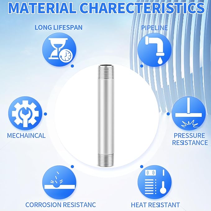 ChillWaves 304 Stainless Steel Pipe Fitting, Nipple Cast Pipe 3/4" NPT Male x 3/4" NPT Male Thread 6" Length(150MM)(2-PACK)