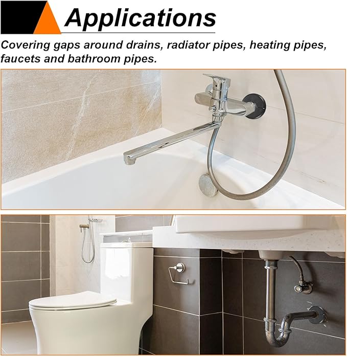 HARFINGTON 4pcs Wall Split Flange 33.5mm/1.3" Self-Adhesive Plumbing Cover Plates ABS Plastic Round Escutcheon Plate Buckle Design for Water Pipe Bathroom Kitchen Decoration, Black