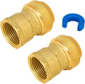 SUNGATOR Pushfit Female Adapter, 1 Inch Push x 1 Inch FNPT Adapter, No Lead Brass Push to Connect Plumbing Fitting to Work with Pex, Copper, CPVC, with 1 Disconnect Clip, Pack of 2