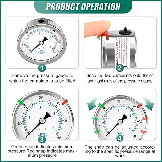 0-60PSI Stainless Steel Liquid Filled Pressure Gauge, 4" Dial Size, 1/4" NPT Lower Mount, for Tube, Water Pump, Gas, Liquid, Pressure Test (with Range Mark Pointer)