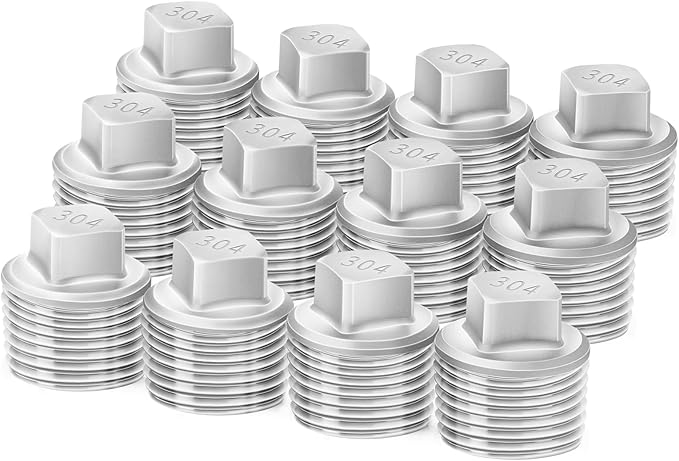 ChillWaves 304 Stainless Steel Pipe Fitting, Outer Square Head Socket Pipe Plug Fitting，3/8" NPT Male，Thread Adapter(12-PACK)