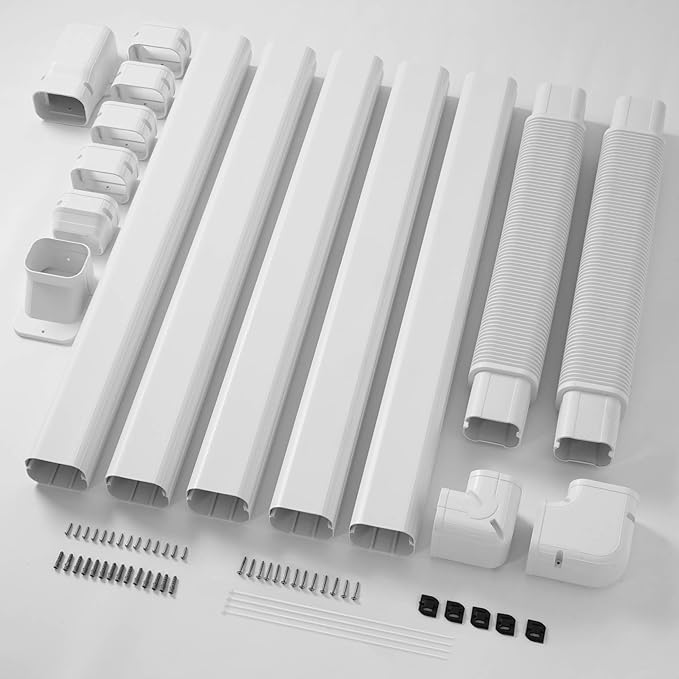 DELLA 4" 16Ft Mini Split Line Set Cover with Flexible Duct, Decorative PVC Lineset Cover Kit, Paintable for Air Conditioner, Central AC, HAVC & Heat Pumps Systems Tubing Cover, White