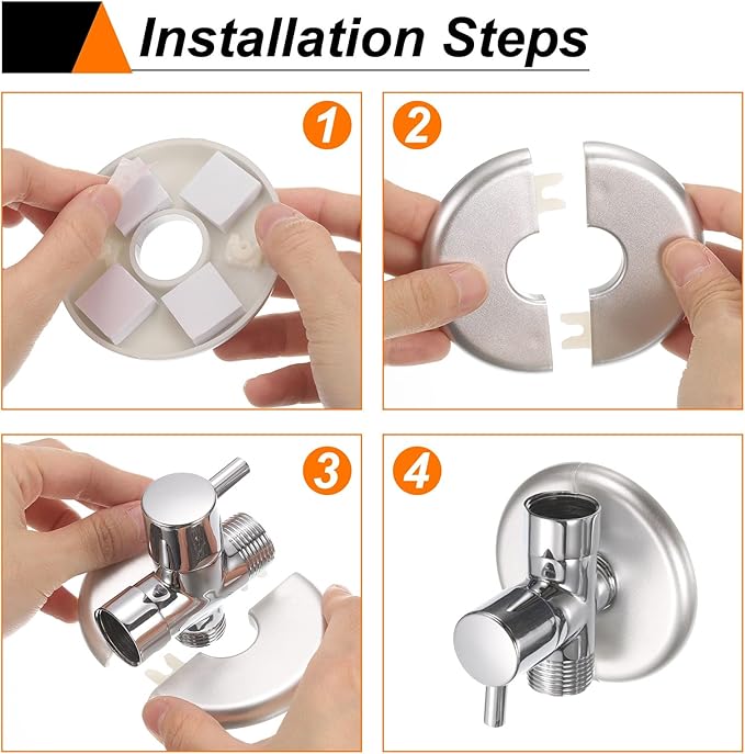 HARFINGTON 8pcs Wall Split Flange 33.5mm/1.3" Self-Adhesive Plumbing Cover Plates ABS Plastic Round Escutcheon Plate Buckle Design for Water Pipe Bathroom Kitchen Decoration, White
