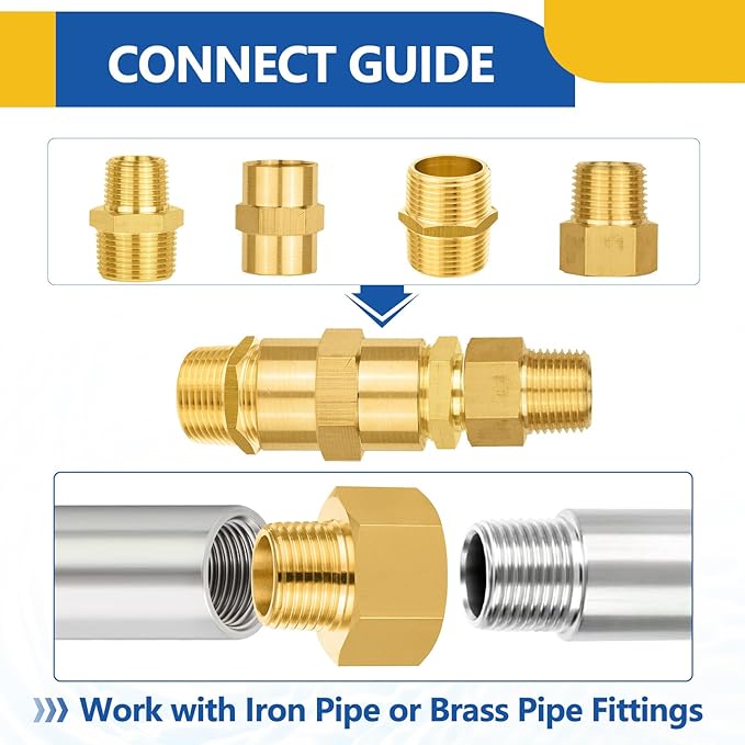 100 PACK GUOFIS Brass Pipe Fittings - 1/2" Male NPT x 3/4" Female NPT Reducing Adapter to Alter Pipe Diameters(NPT037-100Pack)