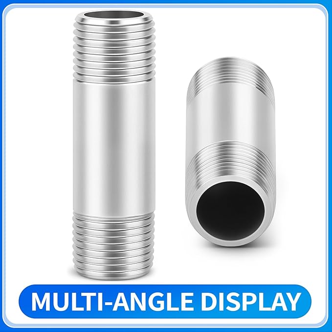 ChillWaves 304 Stainless Steel Pipe Fitting, Nipple Cast Pipe 1/4" NPT Male x 1/4" NPT Male Thread 4" Length(100MM)(2-PACK)