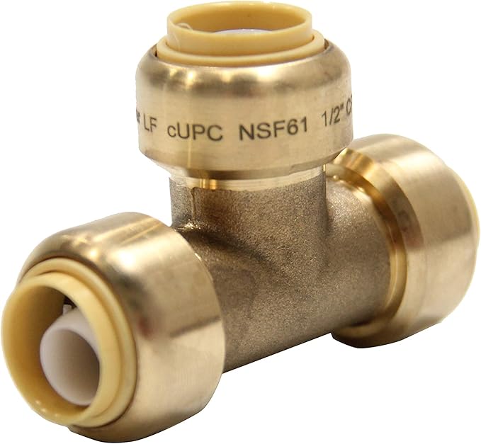 EFIELD Push-Fit Fitting 1/2" Tee to Connect Pex, Copper, CPVC Pipe with a Disconnect Tool Clip,(PF118)