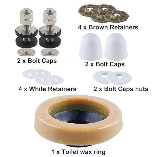 iFealClear 2 Sets Toilet Wax Ring Kit with Bolts, PE Flange and Extra Retainers, Thick Wax Ring Gasket for Toilet Bowl, Washers Bolt Caps Gasket Use for Most Toilets- Gas, Odor and Watertight Seal