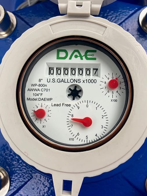 DAE WP-800n 8" Lead Free Woltmann Helix Water Meter, Pulse Output, Gallon