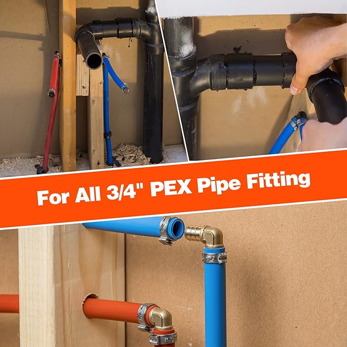100 Pack 3/4" PEX Cinch Clamps, Stainless Steel Single Ear Hose Clamps