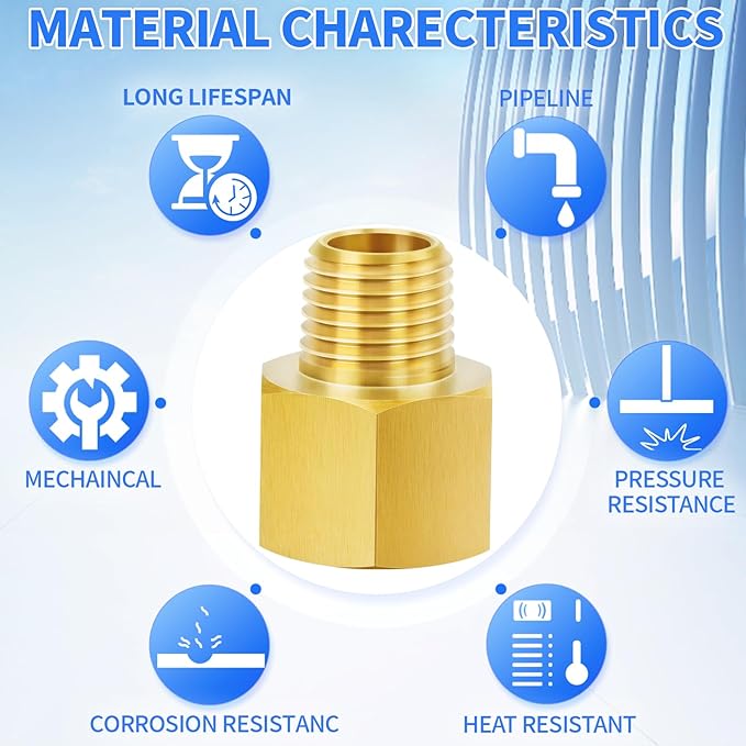 ChillWaves Brass Pipe Fitting, Reducer Adapter 1/2" NPT Female x 3/8" NPT Male Thread Adapter(6-PACK)