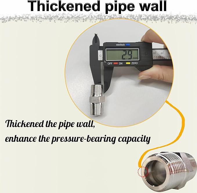 3/8" x 3/8" NPT Male Hex Nipple Pipe Fittings, Heavy Duty 304 Stainless Steel 3/8 inch Male Threaded Pipe Adapter Fittings Equal Nipples Connectors