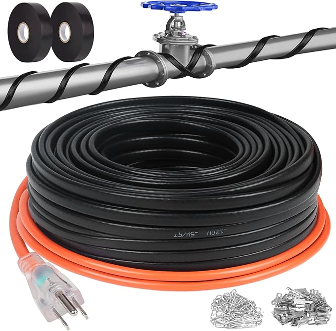 200FT Heat Tape for Water Pipes，-40°F Anti-Freeze De-Icing Heating Tape, Pipe Insulation Heating Cable for Insulation/Roof Snow Removal, Gutter Heating Cable, Heated Water Hose 120V 5W/ft
