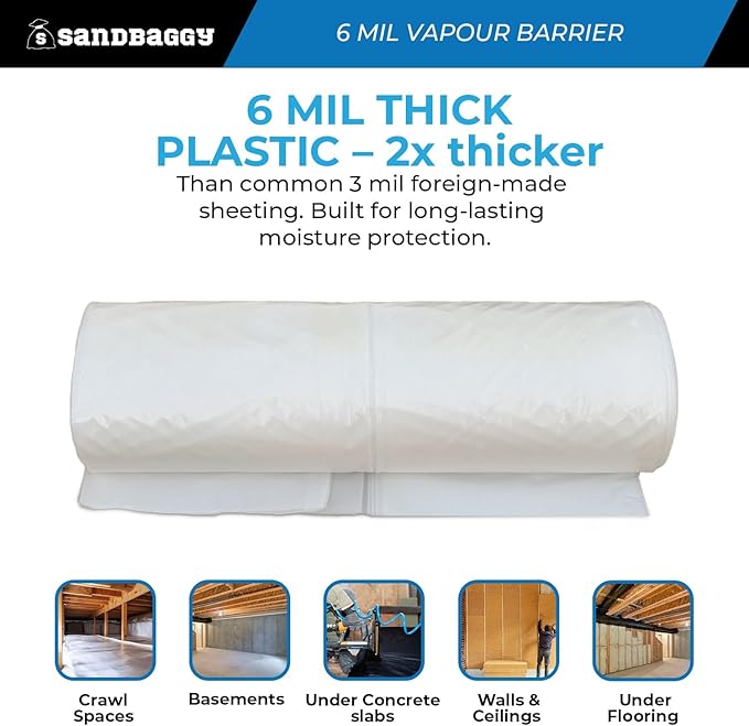 6 Mil Clear Vapor Barrier – Polyethylene Visqueen (USA Made) - Sandbaggy (20 ft x 50 ft, 1)