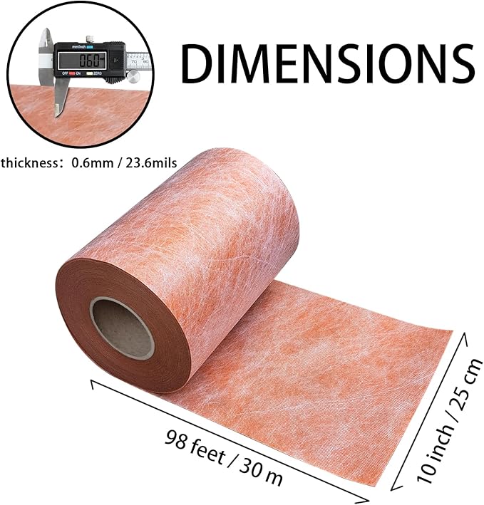 Waterproof Membrane for Shower 9.8inch x 98.3Ft (80.7Sq Ft) 23.6mils Thick Tile Shower Waterproofing Membrane Roll Underlayment Waterproof Wall Panels for Showers Bathroom Sauna Walls and Wet Areas