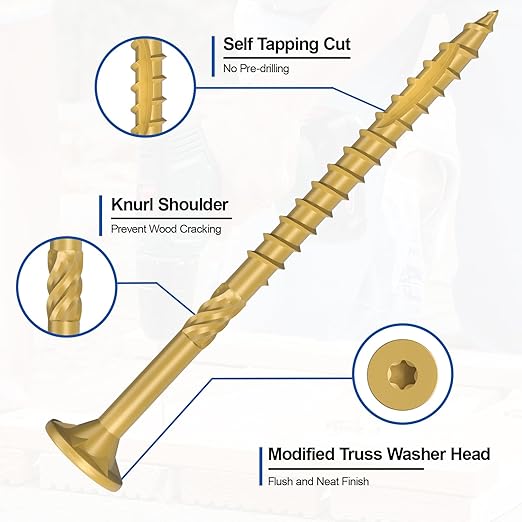 #10 x 4” Deck Screws, 316Pcs Star Drive Wood Screws, Rust Resistant Timber Screws for Timber/Log/Landscaping Wood, T25 Star Bit Included, Yellow