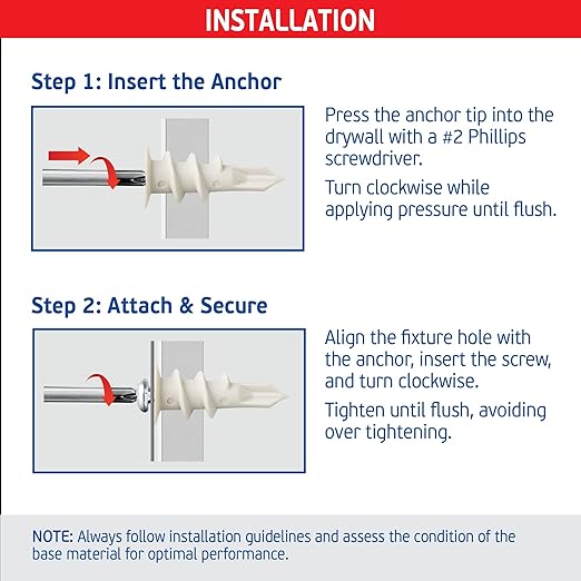 Nylon Self-Drilling Drywall Anchors w/Screws (25 Anchors & 25 Screws) – Premium Nylon 66 Hollow Wall Anchors for 3/8"-5/8" Drywall – Shock-Resistant Hold, Easy Install - 75lb Holding Strength
