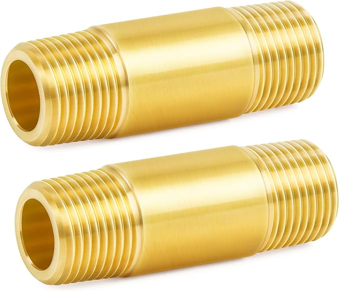 ChillWaves Brass Pipe Fitting, Long Nipple Pipe 3/4" NPT Male x 3/4" NPT Male Thread 2" Length(50MM)(2-PACK)