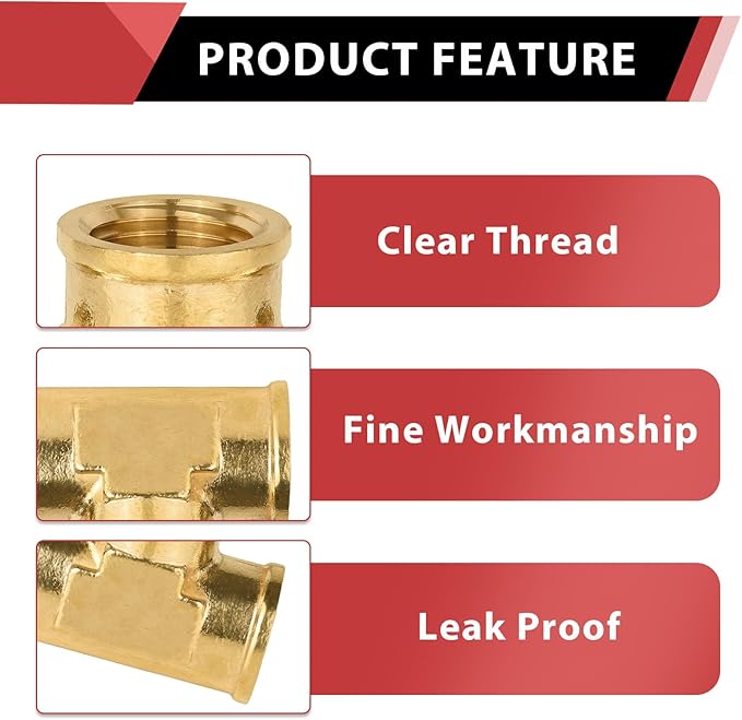 (Pack of 2) EFIELD 3/4" x 3/4" x 3/4" NPT Female Tee, Brass Pipe Fittings,(NPT104)