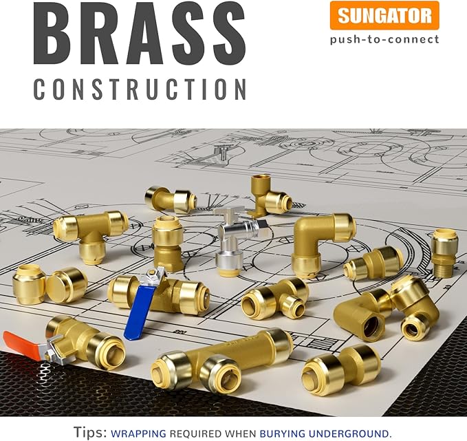 SUNGATOR 1/2 Inch Female Adapter, 1/2 Inch FNPT Adapter, No Lead Brass Push-to-Connect Female Plumbing Fittings for PEX Pipe, Copper, CPVC, with 1 Disconnect Clip, Pack of 2