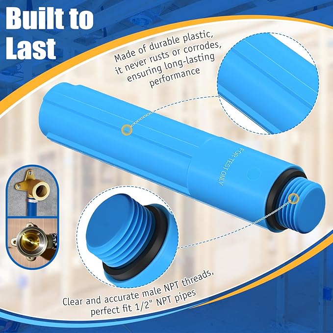 Feekoon 1/2 Inch MNPT Bathroom Shower Test Plug, Reusable Pressure Testing Plug for Shower and Tub Installations, Easy to Install (3 Pack)