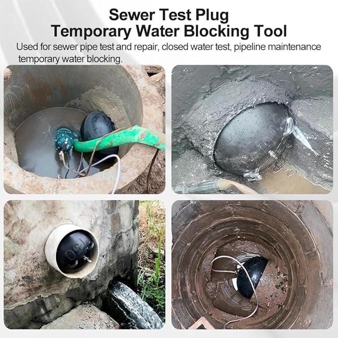 Water Shut Off Airbag with Long Hose, 4 Inch Inflatable Pipe Plug, Pipe Test Plug, Test Ball Plug, Used for Drainage Pipe, Sewage Pipe Temporary Water Blocking, Closed Water Test