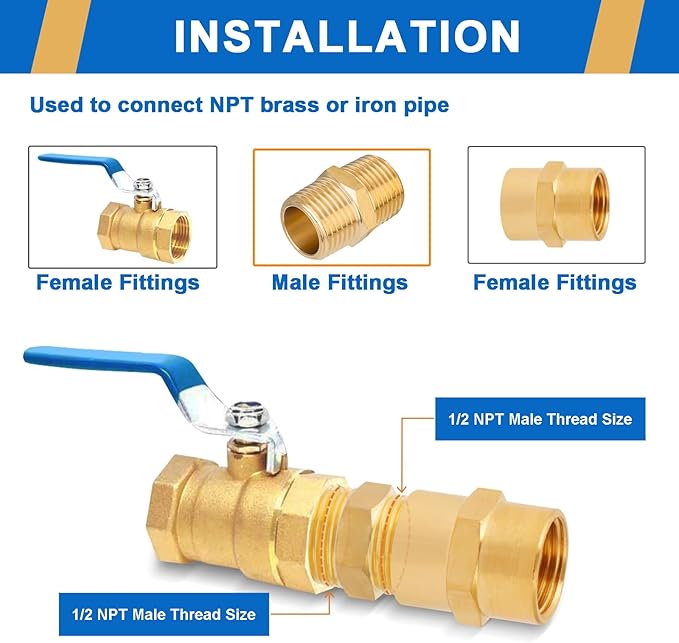 4PCS Hex Nipple 3/4"NPT x 3/4" NPT Male Solid Brass Pipe Fitting, 3/4 inch Brass nipple Male Threaded Pipe Adapter Fittings Equal Nipples Connectors Couplings