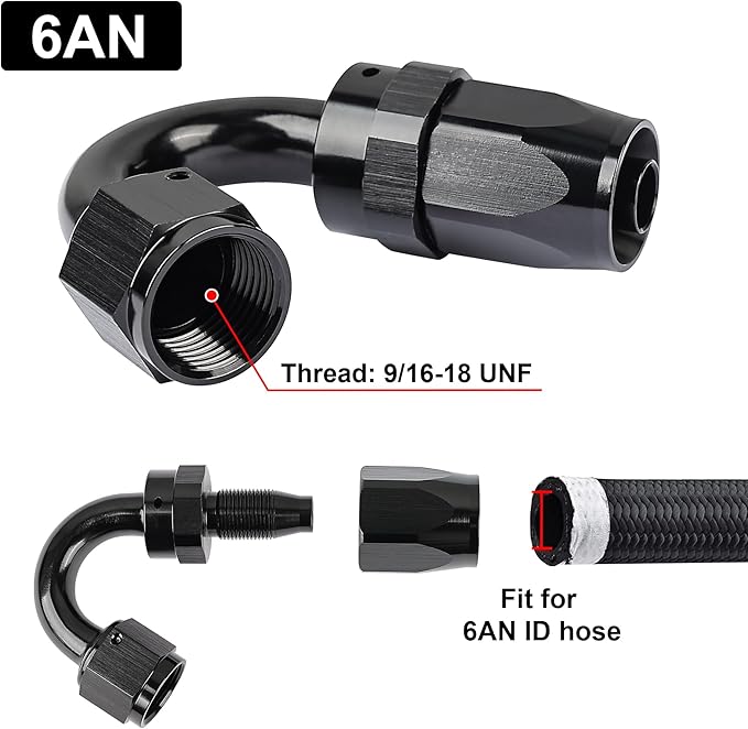 EVIL ENERGY 6AN Hose End Fitting 150 Degree Swivel for CPE Braided Fuel Hose Black
