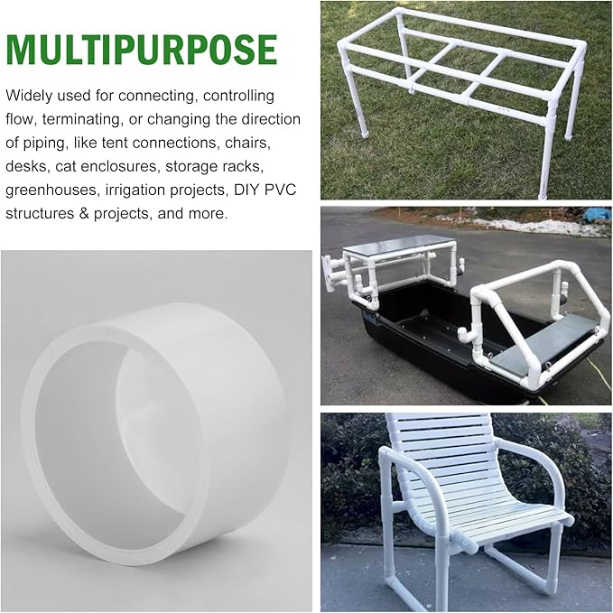 SCH40 PVC Cap 1-1/2 Inch - Fit Standard 1-1/2" SCH40 PVC Pipes (OD Approx. 1.9"), Zernmiarder Furniture Grade Pipe Caps, White Pipe Cover Fittings for Plumbing, DIY, Garden & Furniture - 4 Pcs