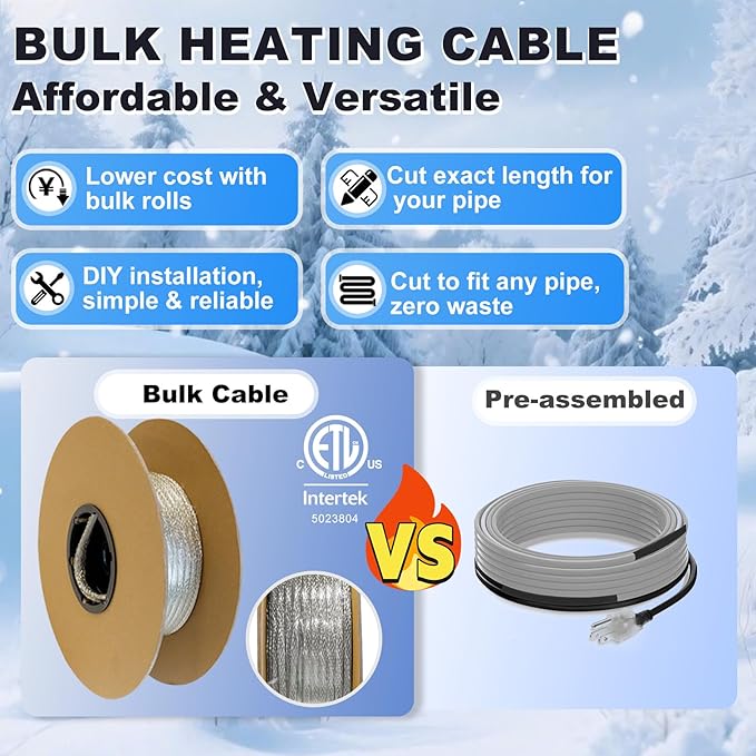 100' HTM Braid Self Regulating Heating Cable Mobile Home Heat Tape Water Pipes Freeze Protection Heat Trace Energy Saving Heat Tape for Water Hose