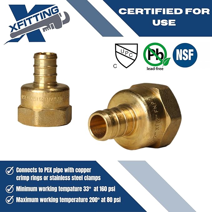 XFITTING 1/2 inch Pex x 1/2 inch Female NPT Adapter, 23-4-1=10X, 10 Pieces