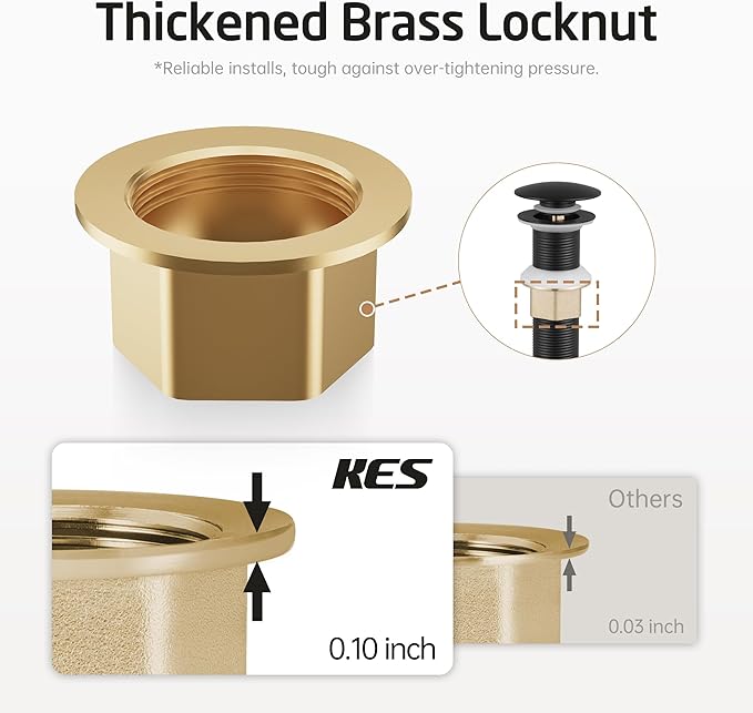 KES Bathroom Sink Drain with Strainer Basket Hair Catcher Anti Clog Pop Up Drain Stopper Vanity Vessel Sink Without Overflow, Matte Black S2013D-BK