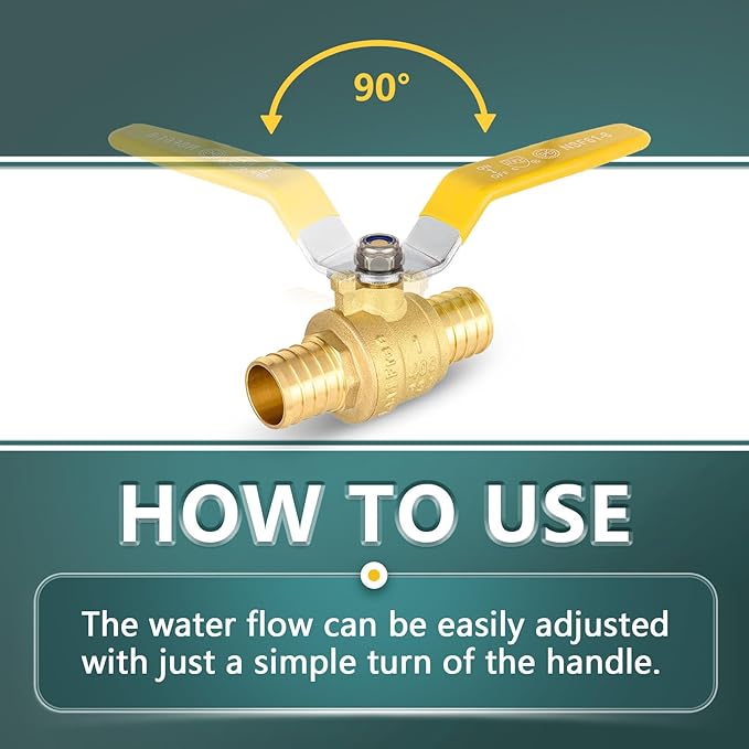 50 Pack Ball Valves, 1" Pex Crimp Shut Off Valve Yellow, Brass Full Port Pex B Shut Off Ball Valve for Hot and Cold Water, NSF/ANSI 61 Certified