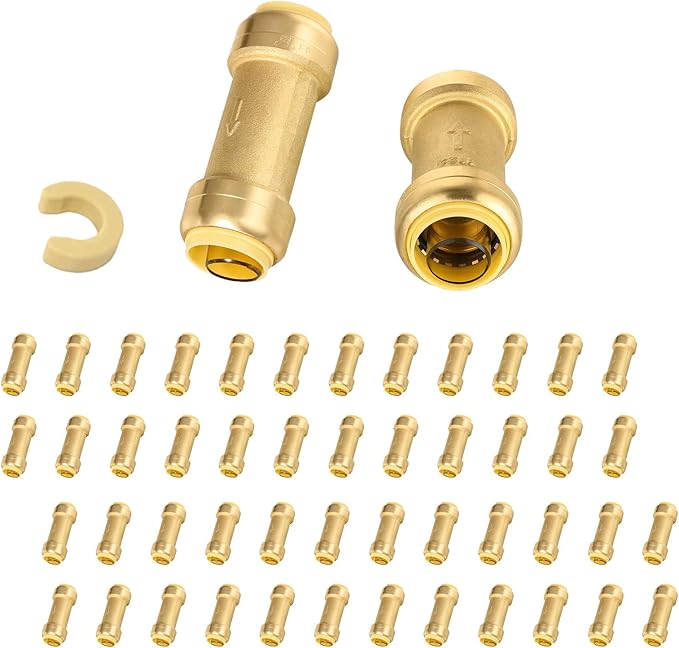 50-Pack Niikappu Pushfit Check Valve, 3/4-Inch Brass Plumbing Fittings Connect for PEX, Copper, CPVC, PE-RT Pipes, with Disconnect Clip(PF-VALVE063-50)