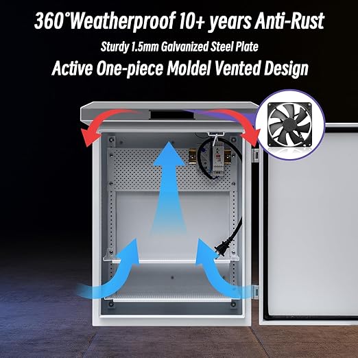 Outdoor Enclosure Electrical Weatherproof Box - 19.7x15.7x7.9 Outdoor Network Cabinet Enclosure with Cooling Fan and Thermostat Kit, Wall/Pole Mount(500x400x200mm)