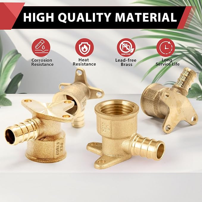 20-Pack EFIELD Pex 3/4 Inch x 1/2 Inch Female NPT Drop-ear Elbow Adapters, Pex Barb Crimp Brass Fittings, ASTM F1807,(PEX1807166)