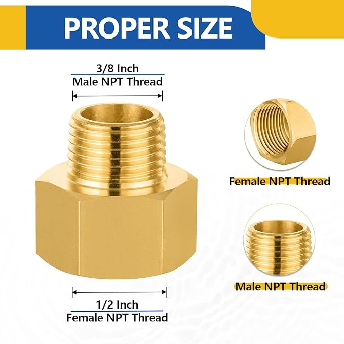 5 PACK GUOFIS Brass Pipe Fittings - 3/8" Male NPT x 1/2" Female NPT Reducing Adapter to Alter Pipe Diameters(NPT039-5Pack)